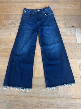 Citizens Of Humanity Deep Indigo Wide-Leg Raw Hem Lyra Jean